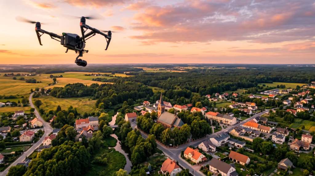Filmowanie dronem Brzeziny – zdjęcia i filmy lotnicze