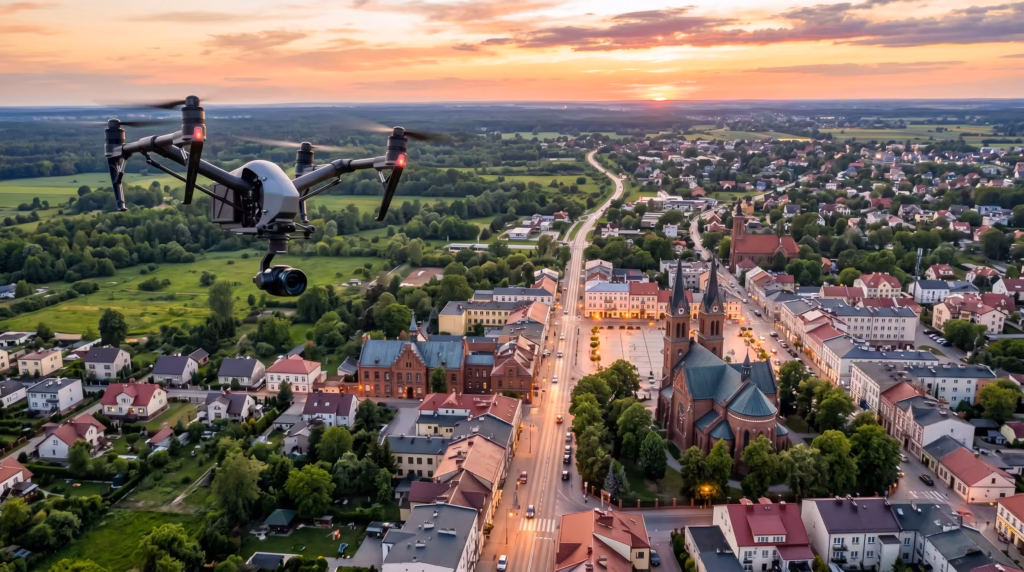 Filmowanie dronem Aleksandrów Łódzki – filmy 4K dla firm i nieruchomości