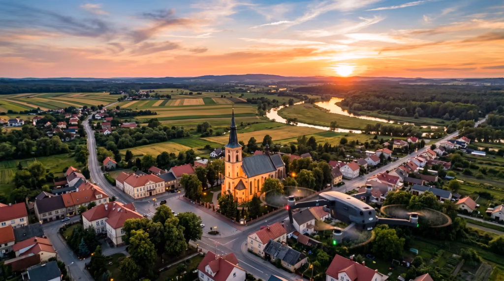 Filmowanie dronem Kłomnice i Mstów – filmy 4K, klasztor, Warta, nieruchomości