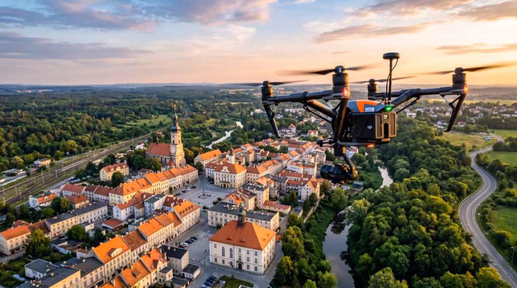 Filmowanie dronem Lubliniec – filmy 4K dla firm, Puszczy i nieruchomości