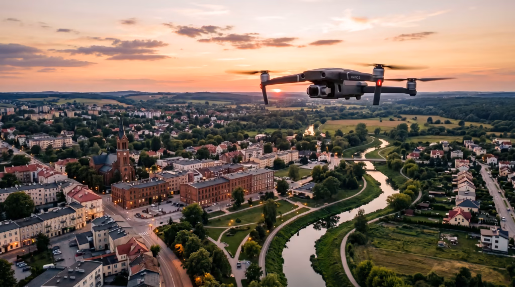Filmowanie dronem Zduńska Wola – filmy 4K dla firm i nieruchomości