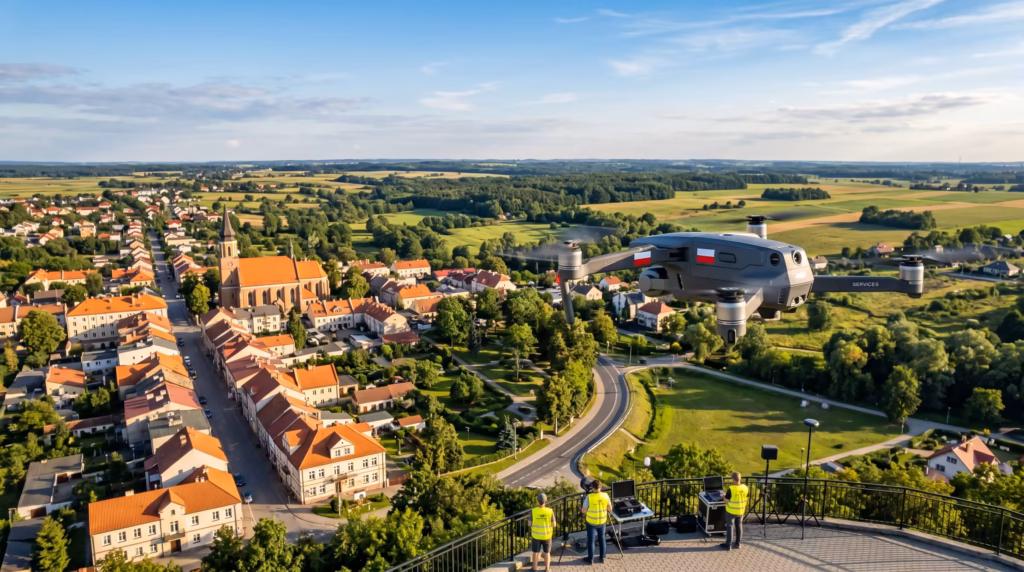 Usługi dronowe Brzeziny – filmowanie, FPV, inspekcje i zdjęcia lotnicze